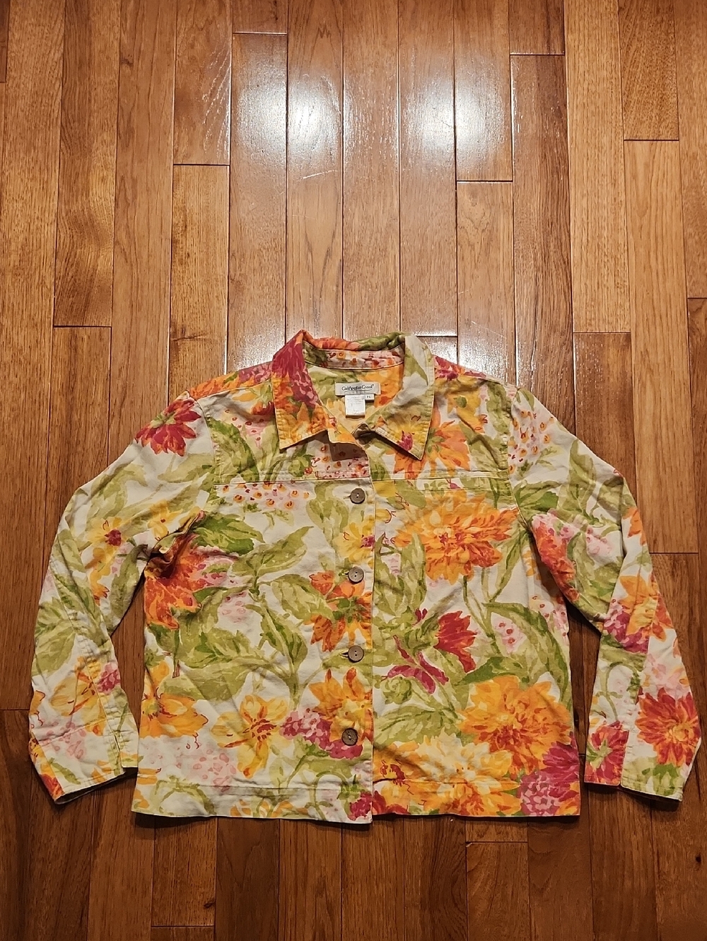 Coldwater Creek Yellow and Orange Floral Button-Front Top